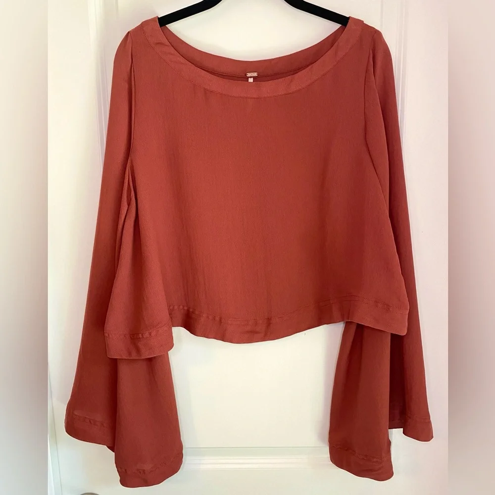 Free People Stars Aligned Bell Sleeve Crop Top Red Clay Size M